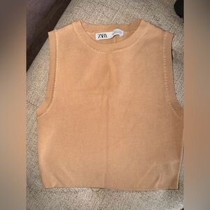 Zara Camel Sleeveless Knit Top